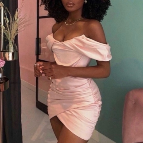 House of CB Coraline Blush Satin Corset Ruched Mini  Dress Large Plus - Picture 3 of 16